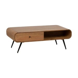 Mesa de Centro de Madera Natural de Mango con Cajón y Diseño Moderno - 120 cm x 60 cm x 40 cm