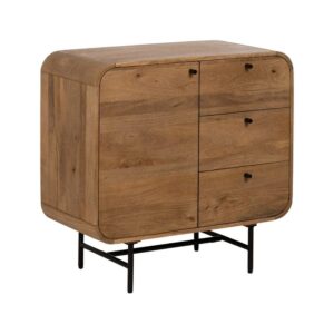 Mueble Auxiliar Natural de Mango con Cajones y Estante Interior - 80 cm - Estilo Mahón