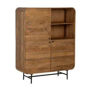 Armario de Madera Natural de Mango con Lejas Laterales - 140 cm, Diseño Elegante y Funcional para Almacenaje