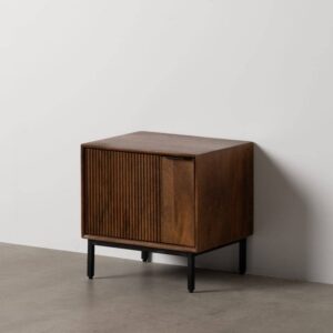 Mesita de Noche de Madera de Mango 50 cm - Diseño Moderno y Funcional con Patas de Hierro - Ideal para Dormitorios y Salones