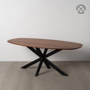 Mesa de Comedor Ovalada de Madera de Mango 200x100 cm con Base de Hierro - Diseño Moderno y Elegante, Altura 76 cm