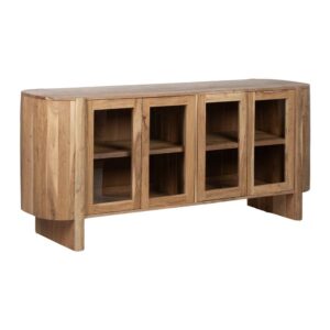 Aparador de Madera Natural de Acacia con Puertas de Cristal - 180 cm, Estilo Elegante y Funcional para tu Hogar