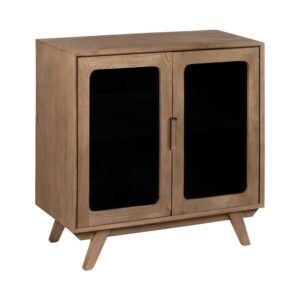 Mueble Auxiliar de Mango Natural con Puertas de Cristal - 83 cm, Estilo Moderno y Funcional