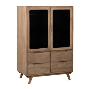 Armario de Madera Natural de Mango con Puertas de Cristal - 142 cm, Estilo Moderno y Funcional para tu Hogar