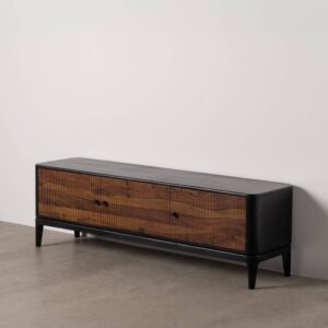 Mueble TV Arlet de Madera de Mango y Sheesham, Marrón-Negro, 160x40x50 cm
