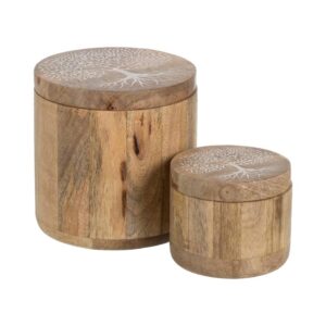 Tarro Blanco-Natural de Madera de Mango 15x15x15 cm - Set de 2