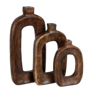 Jarrón Natural de Madera de Mango 17x5x38 cm - Set de 3