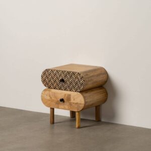 Mesita Natural de Madera de Mango 41x33x43 cm con Cajón