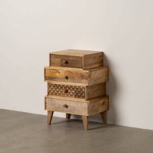 Mesita Natural de Madera de Mango 46x30x60 cm con Cajones