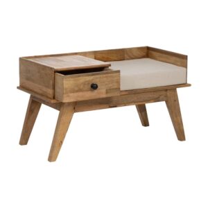 Banco Natural de Madera de Mango 98x46x54 cm con Cojín Desenfundable