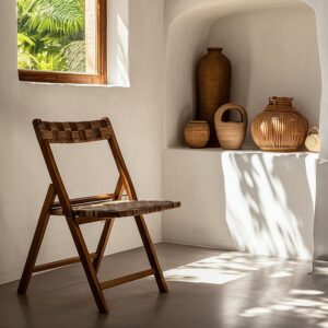 Silla plegable de madera natural estilo contract – 51 x 60 x 80,5 cm