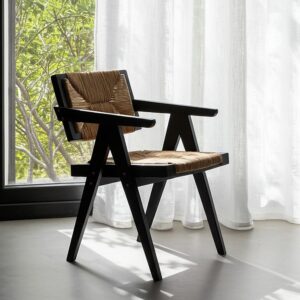 Silla de madera natural y negro para comedor – 56 x 62 x 76,5 cm