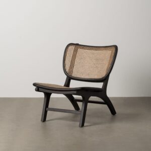 Sillón negro de ratán y madera para salón – 84 x 58 x 74 cm