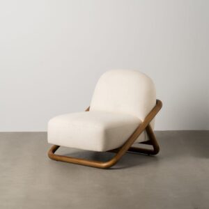 Sillón natural tapizado en tela con estructura de madera para salón – 75 x 85 x 79 cm