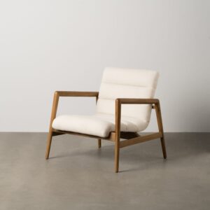 Sillón natural tapizado en tela con estructura de madera para salón – 79 x 56 x 76 cm
