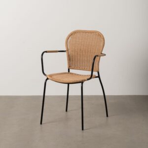 Pack de 2 Sillas Naturales con Apoyabrazos en Polietileno y Acero - Diseño Ergonómico para Interiores y Exteriores, 87 cm de Altura