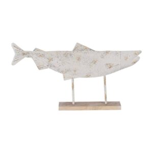 Figura de Pez Estilizado en Metal Blanco Rozado - Decoración Moderna de 33 cm