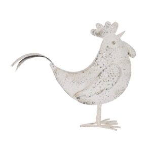 Figura de Gallina en Metal Blanco Rozado para Decoración - 31 cm de Estilo Elegante y Moderno