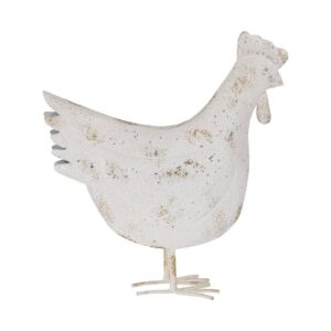 Figura de Gallina en Metal Blanco Rozado - Decoración Alta de 38 cm, Ideal para Hogar y Jardín