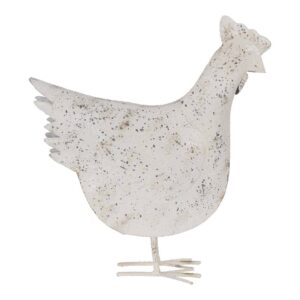 Figura de Gallina Grande en Metal Blanco Rozado para Decoración - 48 cm