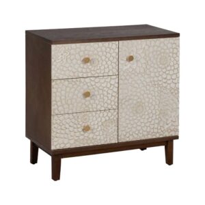 Mueble Recibidor Tallado Blanco y Marrón de 80 cm con 3 Cajones y Estante Interior - Elegancia y Estilo para tu Entrada