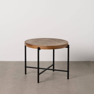 Mesita de Diseño Natural y Negro en Metal y Madera - 52,5 cm, Ideal para Salones y Dormitorios