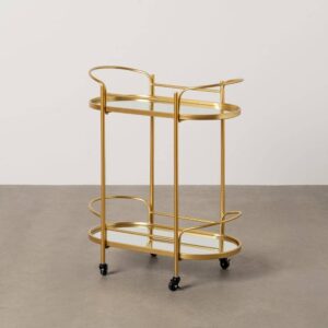Camarera Dorada en Metal de 80 cm para Decoración Moderna - Mueble Funcional con Ruedas y Sobres de Espejo para Salones y Comedores
