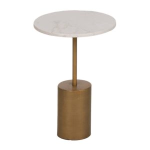 Mesita de Hierro y Mármol Oro-Blanco 35x35x52 cm