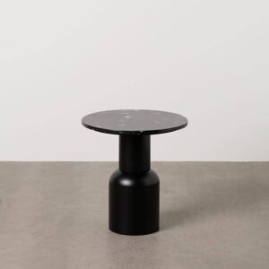 Mesita Negra de Metal y Mármol para Ambientes Modernos - Diseño Elegante y Funcional 46 cm