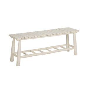 Banqueta Blanco Rozado de Madera de Teca 45 cm - Elegante y Sofisticada para Salón y Entrada