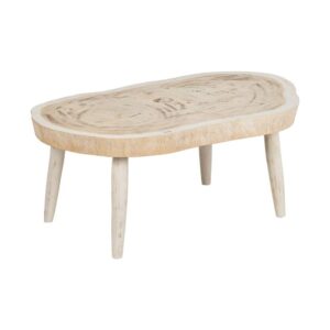 Mesa de Centro Artesanal Blanco Rozado en Madera de Suar - 100x70x45 cm, Estilo Rústico y Elegante para Decoración Boho, Nórdica y Vintage