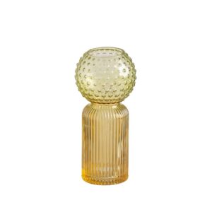 Pack de 2 Jarrones Decorativos de Cristal Verde y Amarillo - 19,5 cm, Ideal para Decoración de Interiores