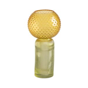 Pack de 2 Jarrones Decorativos de Cristal Verde y Amarillo - 31 cm, Ideal para Decoración de Interiores
