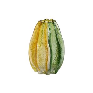 Pack de 2 Jarrones Decorativos de Cristal Verde y Amarillo - 21 cm, Ideal para Decoración de Interiores