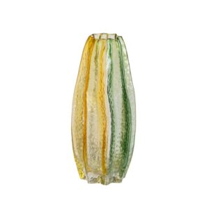 Pack de 2 Jarrones Decorativos de Cristal Verde y Amarillo - 30 cm, Ideal para Decoración de Interiores