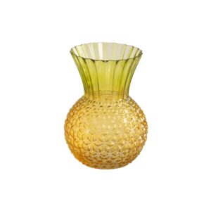 Pack de 2 Jarrones Decorativos de Cristal Piña Verde y Amarillo - 22 cm