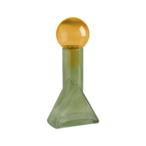Botella Decorativa de Cristal Verde y Amarillo - Figura Elegante de 33,5 cm para Decoración del Hogar
