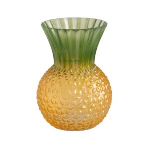 Pack de 2 Jarrones Decorativos de Cristal Piña Verde y Amarillo - 27,5 cm