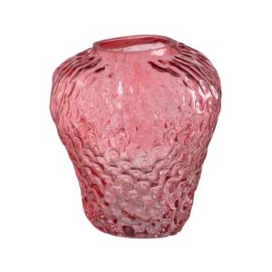 Jarrón Decorativo de Cristal Rojo Fresa - 21 cm, Ideal para Decoración de Interiores