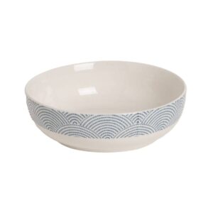 Pack de 6 Platos Hondos Orientales de Porcelana Blanco y Azul - 18,5 cm, Elegantes y Apto para Microondas y Lavavajillas
