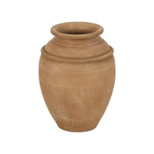 Tinaja Beige Pequeña de Cerámica con Drenaje - 37 cm, Ideal para Plantas y Decoración