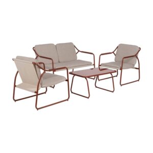 Conjunto de Jardín de Acero con Sofá, Sillones y Mesa de Cristal Templado