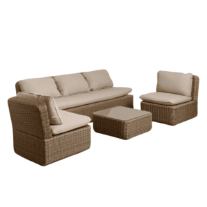 Conjunto de Jardín PE: Sofá, 2 Sillones y Mesa de Centro, Aluminio y Ratán Sintético