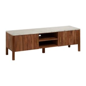 Mueble TV Natural de Acacia y Mármol de 141 cm - Diseño Sofisticado y Funcional para Salones Modernos
