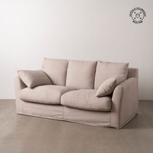 Sofá beige de tela para salón moderno – 200 x 102 x 100 cm