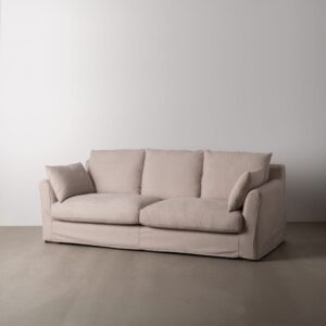 Sofá beige de tela para salón moderno – 245 x 102 x 100 cm