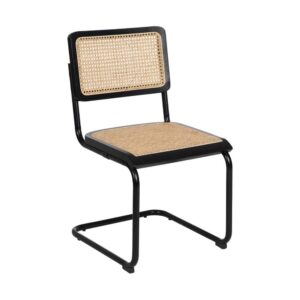 Silla de ratán y madera negra-natural, 46x53x82,5 cm