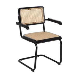 Silla de ratán y madera negra-natural, 61,5x53x82,5 cm