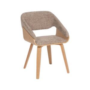 Silla Beige-Marrón de Tejido y Madera, 51x55x75 cm, con Relleno de Espuma