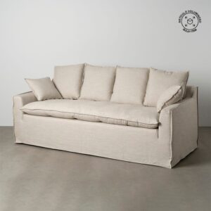 Sofá 4 plazas natural de tela para salón moderno – 220 x 100 x 91 cm